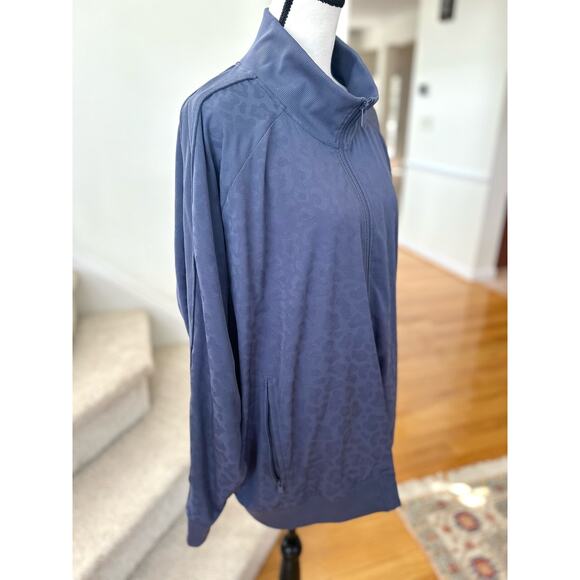 Athleta Slate Blue Leopard Print Zip Up Windbreaker Bomber Jacket - Picture 3 of 8